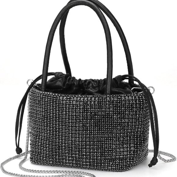 Handbags - Small Rhinestone Evening Clutch Satin Bag with Chain for Party Prom Wedding